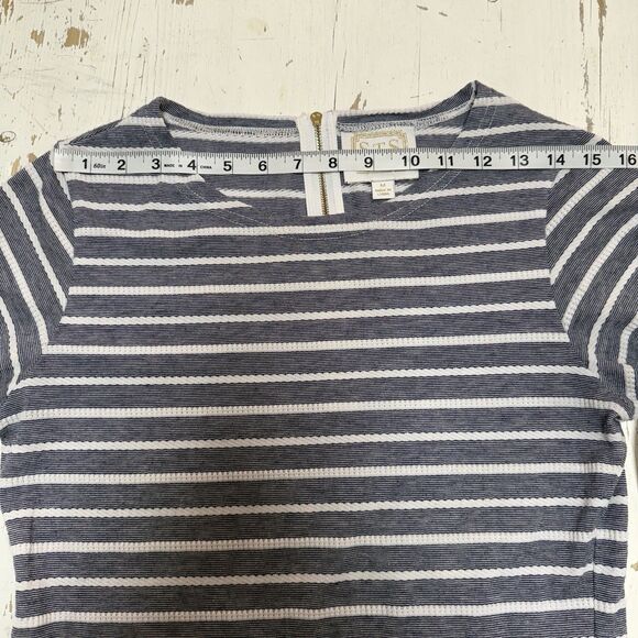 STS Sail To Sable Shift Dress M Short Sleeve Gray White Stripe Border - Picture 5 of 9